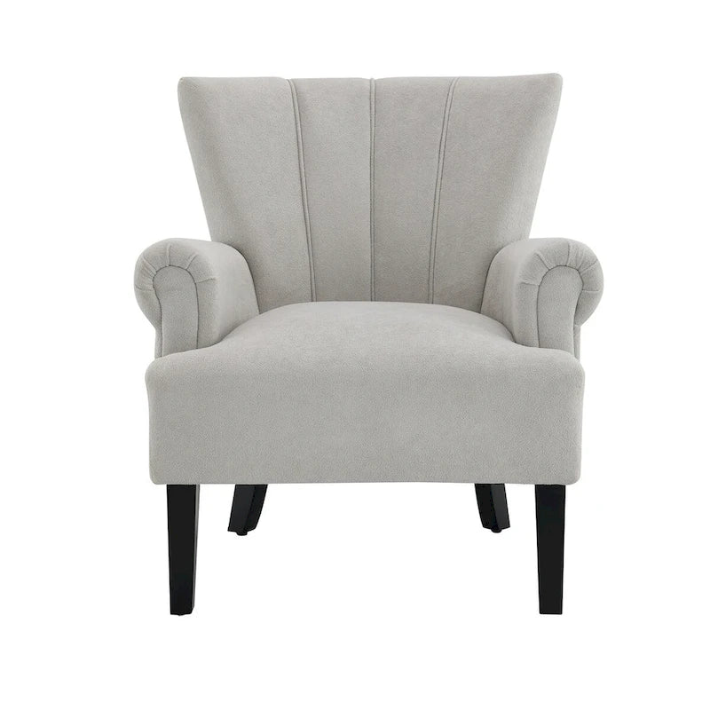 Gris / Gris Foncé / Gris Clair / Beige – Fauteuil d'appoint rembourré à une place avec pieds en bois