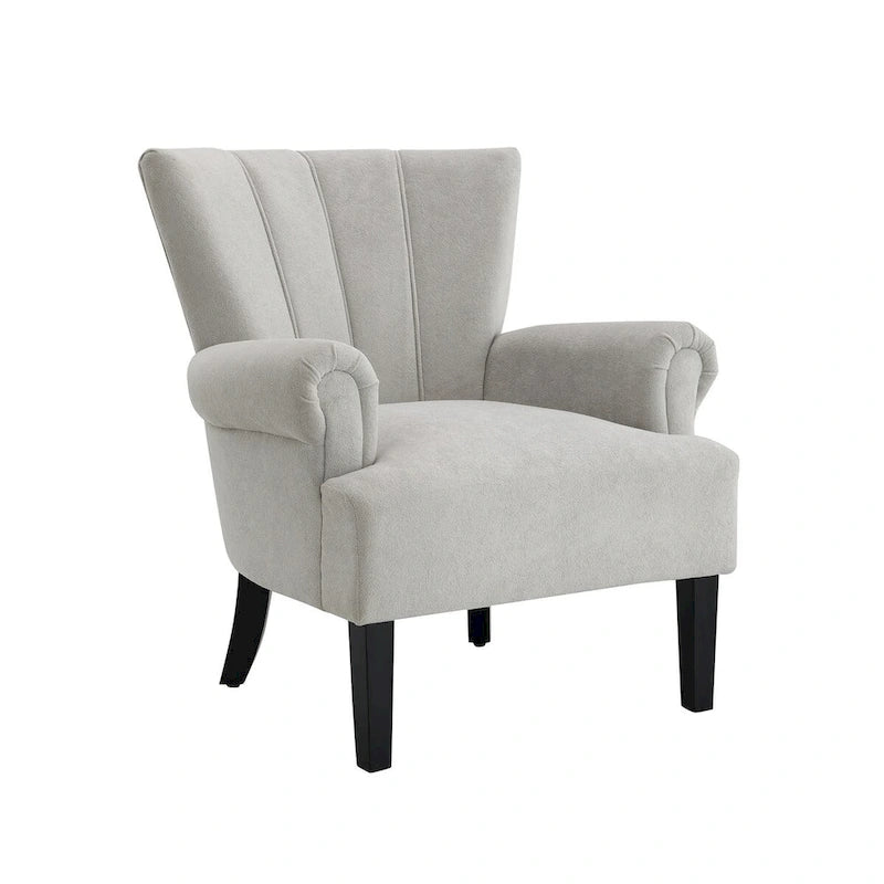 Gris / Gris Foncé / Gris Clair / Beige – Fauteuil d'appoint rembourré à une place avec pieds en bois