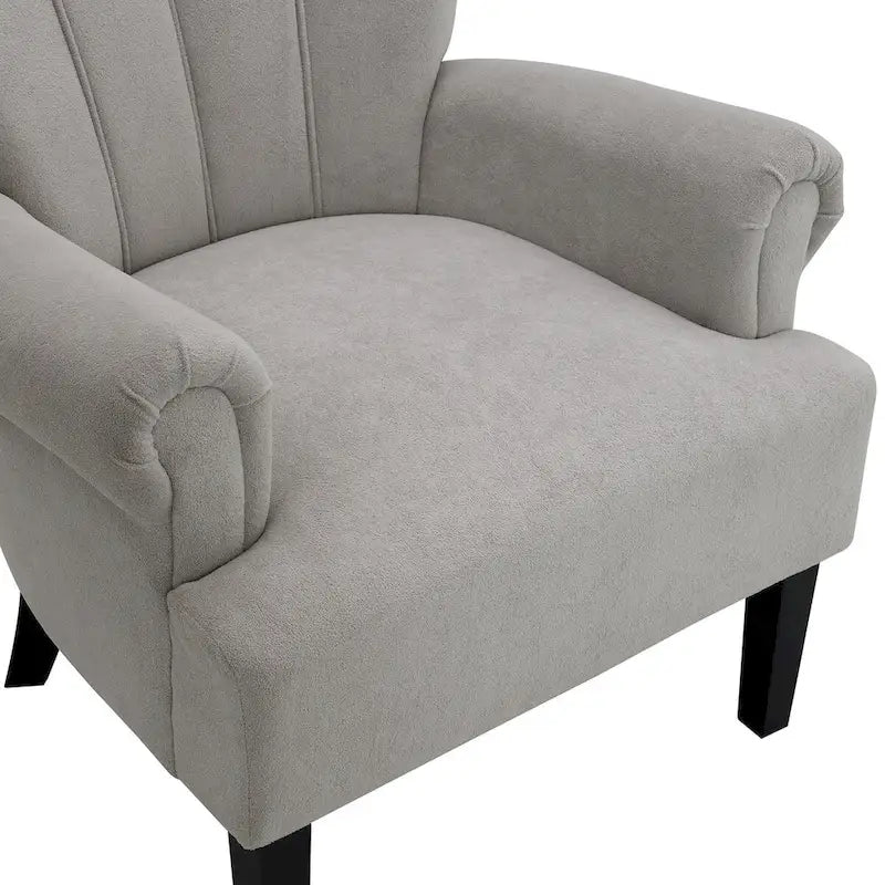 Gris / Gris Foncé / Gris Clair / Beige – Fauteuil d'appoint rembourré à une place avec pieds en bois
