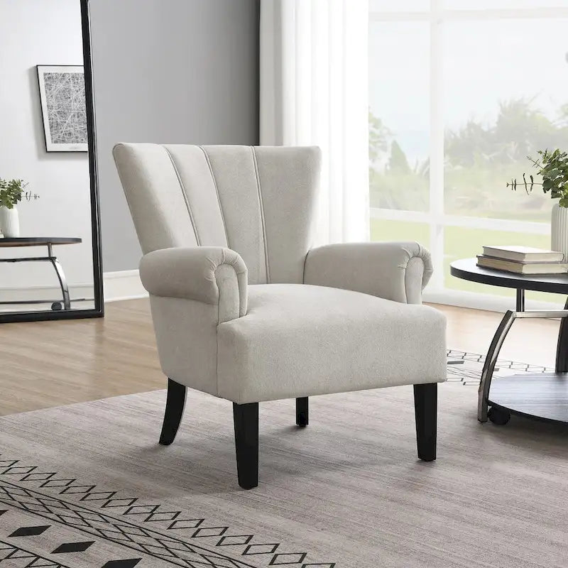Gris / Gris Foncé / Gris Clair / Beige – Fauteuil d'appoint rembourré à une place avec pieds en bois