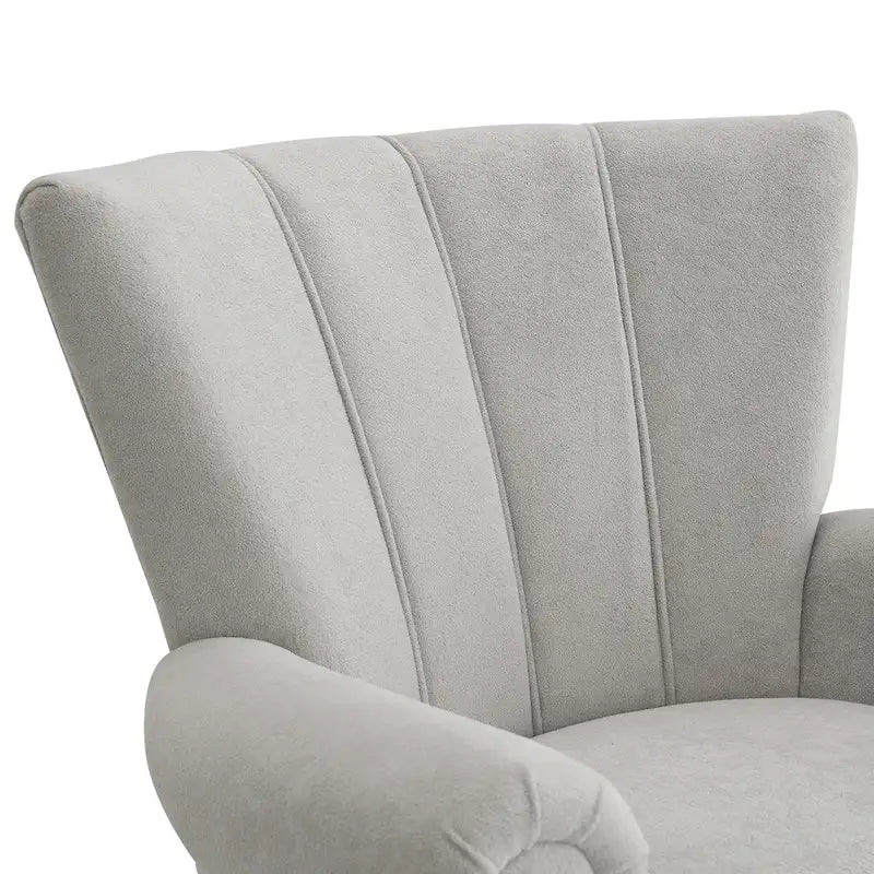 Gris / Gris Foncé / Gris Clair / Beige – Fauteuil d'appoint rembourré à une place avec pieds en bois