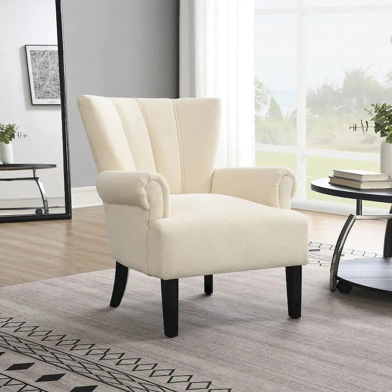 Gris / Gris Foncé / Gris Clair / Beige – Fauteuil d'appoint rembourré à une place avec pieds en bois