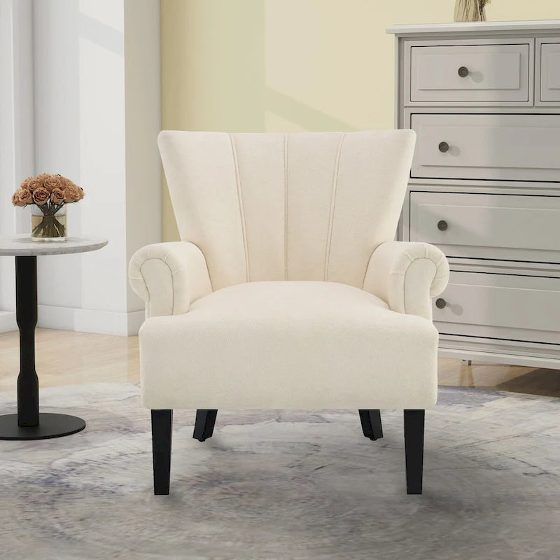Gris / Gris Foncé / Gris Clair / Beige – Fauteuil d'appoint rembourré à une place avec pieds en bois