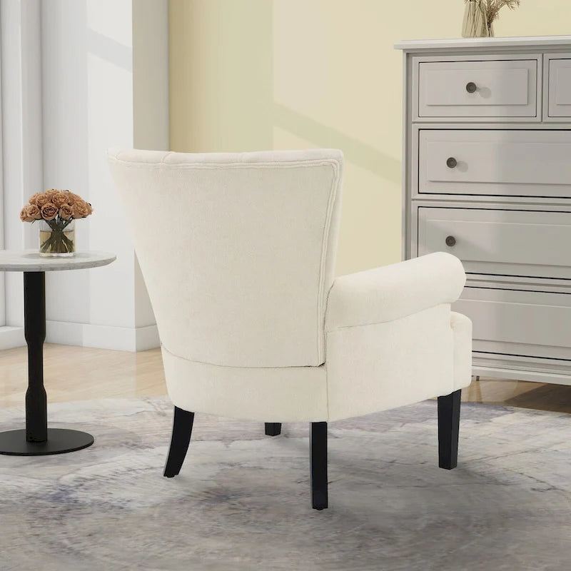Gris / Gris Foncé / Gris Clair / Beige – Fauteuil d'appoint rembourré à une place avec pieds en bois