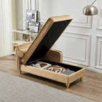 Chaise longue en velours avec rangement – Beige / Kaki / Bleu marine, Individuel