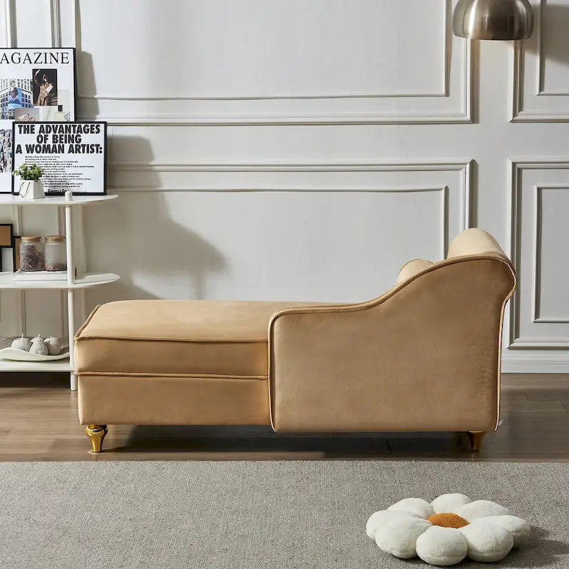 Chaise longue en velours avec rangement – Beige / Kaki / Bleu marine, Individuel
