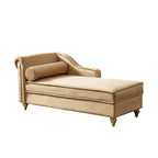 Chaise longue en velours avec rangement – Beige / Kaki / Bleu marine, Individuel