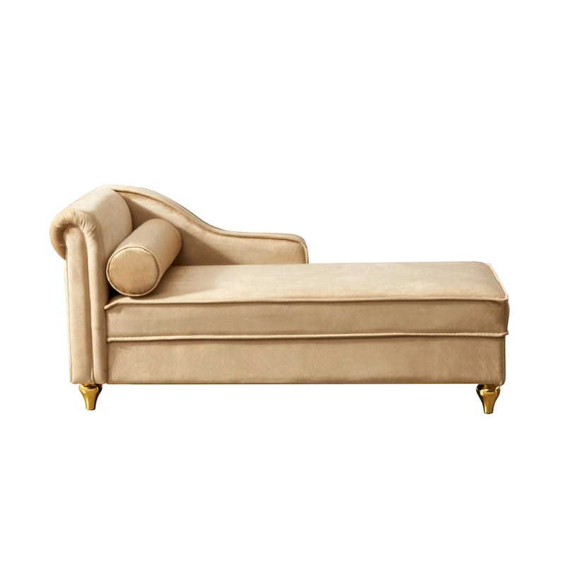 Chaise longue en velours avec rangement – Beige / Kaki / Bleu marine, Individuel