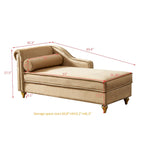 Chaise longue en velours avec rangement – Beige / Kaki / Bleu marine, Individuel