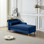 Chaise longue en velours avec rangement – Beige / Kaki / Bleu marine, Individuel
