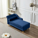 Chaise longue en velours avec rangement – Beige / Kaki / Bleu marine, Individuel