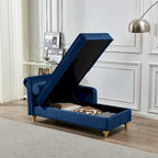 Chaise longue en velours avec rangement – Beige / Kaki / Bleu marine, Individuel