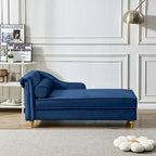 Chaise longue en velours avec rangement – Beige / Kaki / Bleu marine, Individuel