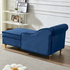 Chaise longue en velours avec rangement – Beige / Kaki / Bleu marine, Individuel