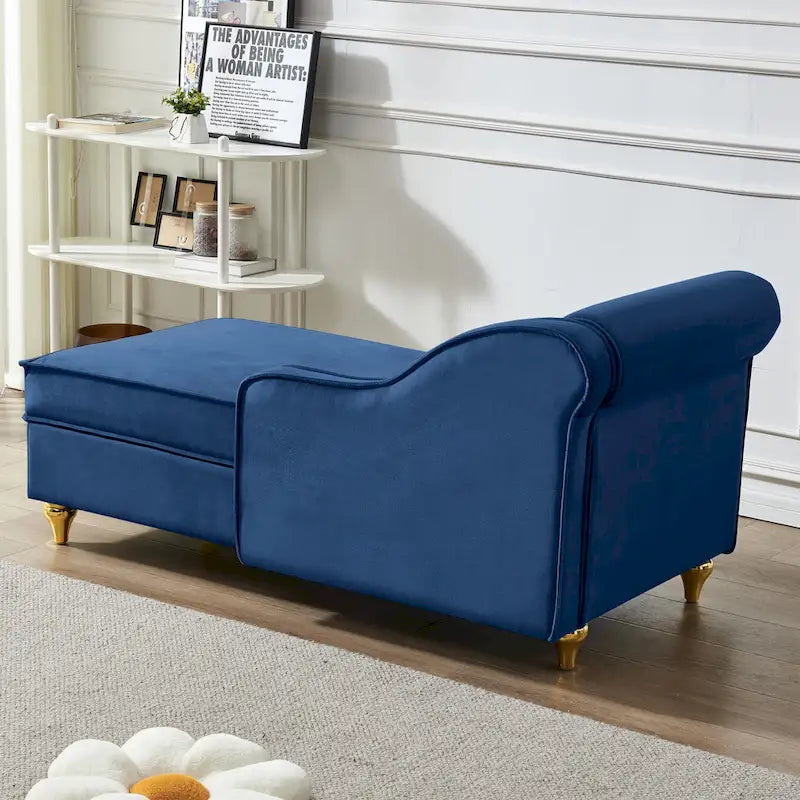 Chaise longue en velours avec rangement – Beige / Kaki / Bleu marine, Individuel