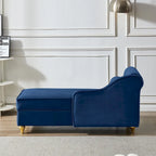 Chaise longue en velours avec rangement – Beige / Kaki / Bleu marine, Individuel