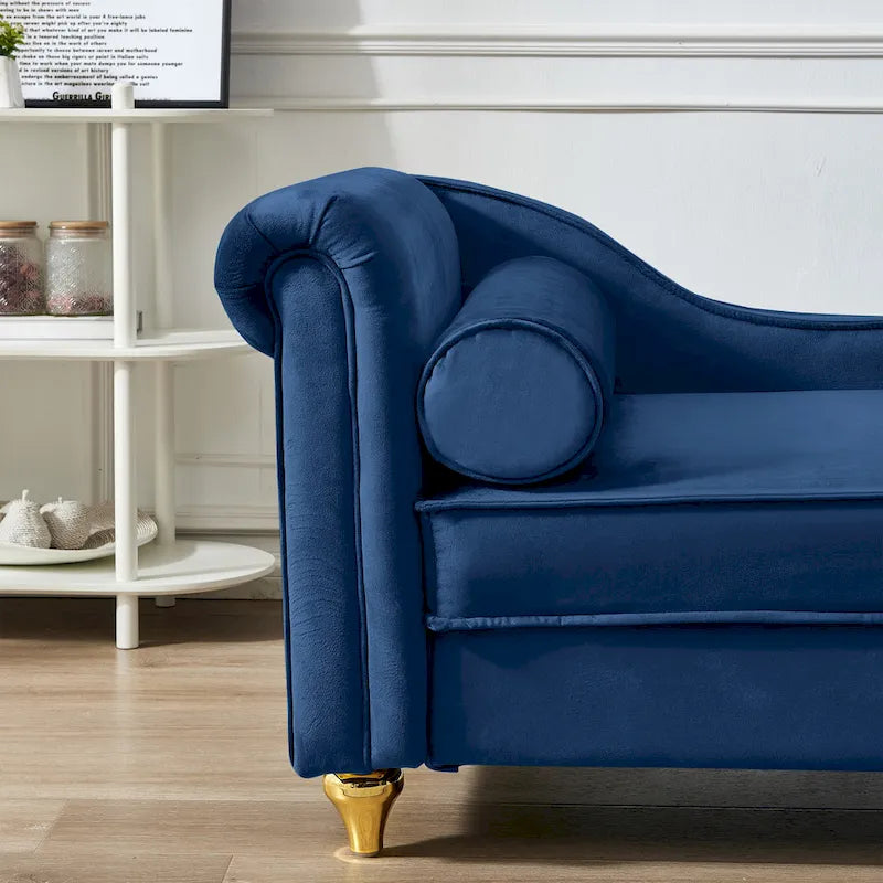 Chaise longue en velours avec rangement – Beige / Kaki / Bleu marine, Individuel