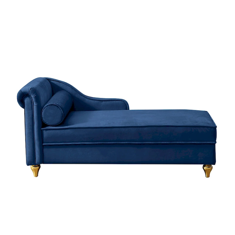 Chaise longue en velours avec rangement – Beige / Kaki / Bleu marine, Individuel