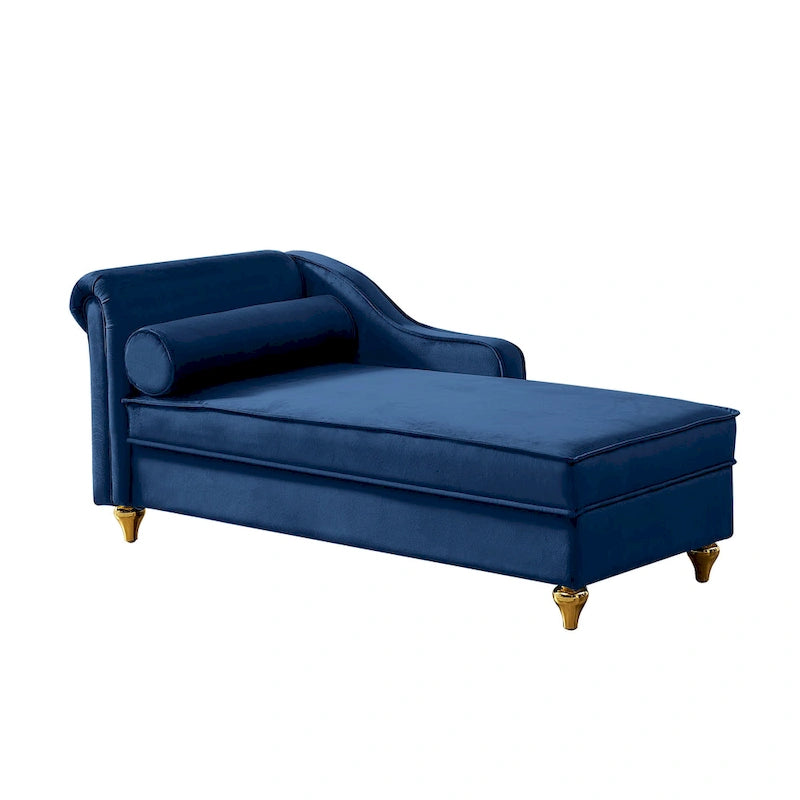 Chaise longue en velours avec rangement – Beige / Kaki / Bleu marine, Individuel