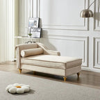 Chaise longue en velours avec rangement – Beige / Kaki / Bleu marine, Individuel