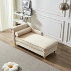 Chaise longue en velours avec rangement – Beige / Kaki / Bleu marine, Individuel