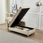 Chaise longue en velours avec rangement – Beige / Kaki / Bleu marine, Individuel