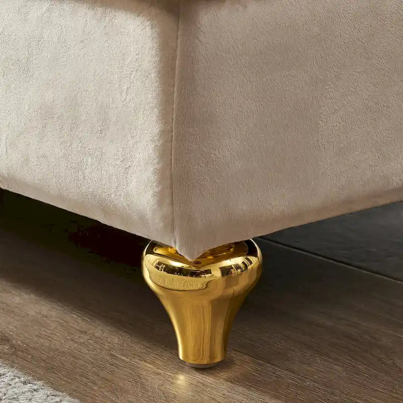 Chaise longue en velours avec rangement – Beige / Kaki / Bleu marine, Individuel