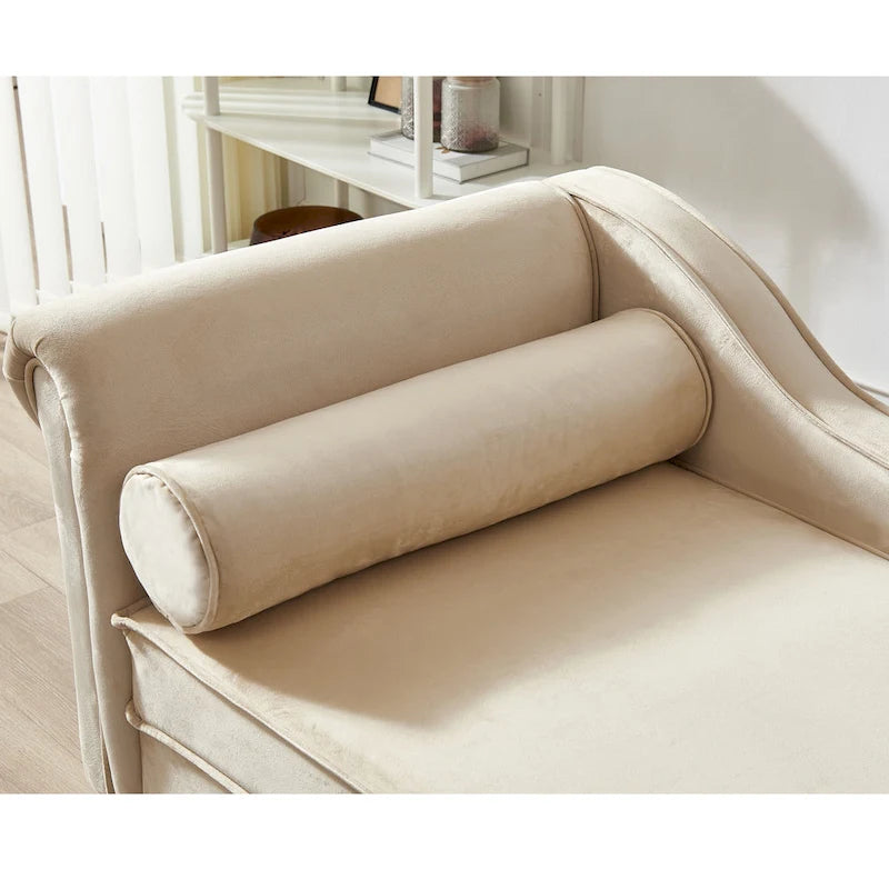Chaise longue en velours avec rangement – Beige / Kaki / Bleu marine, Individuel