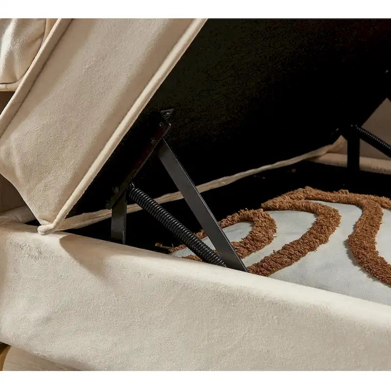 Chaise longue en velours avec rangement – Beige / Kaki / Bleu marine, Individuel