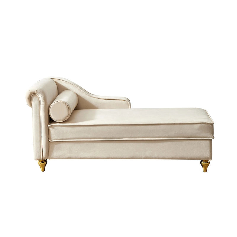 Chaise longue en velours avec rangement – Beige / Kaki / Bleu marine, Individuel