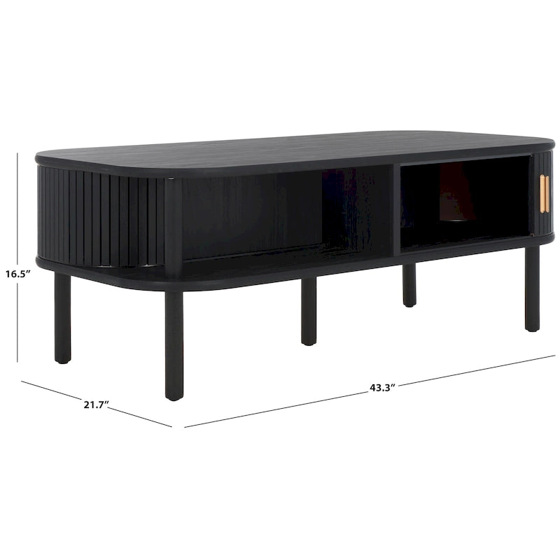 Table basse tambour à 2 portes Noyer/Or