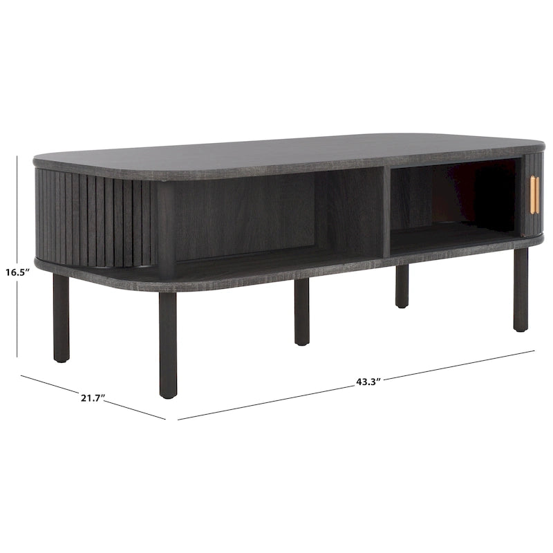 Table basse tambour à 2 portes Noyer/Or