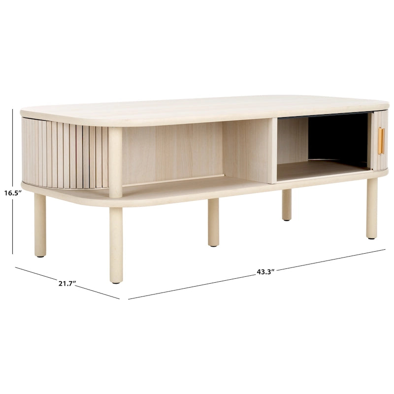 Table basse tambour à 2 portes Noyer/Or