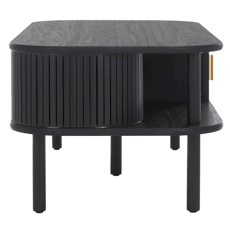Table basse tambour à 2 portes Noyer/Or