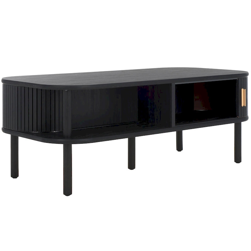 Table basse tambour à 2 portes Noyer/Or