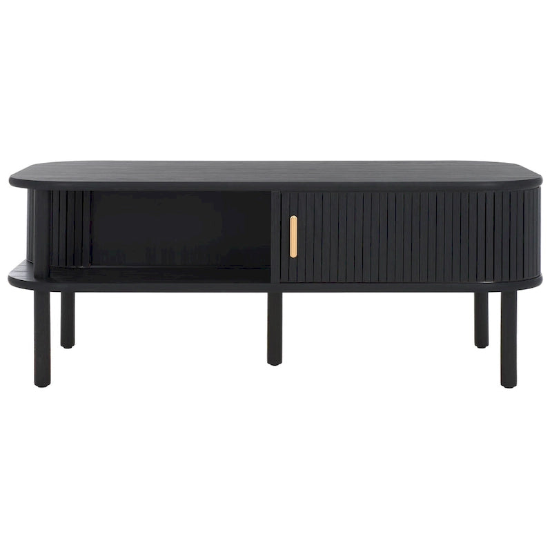 Table basse tambour à 2 portes Noyer/Or