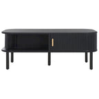 Table basse tambour à 2 portes Noyer/Or