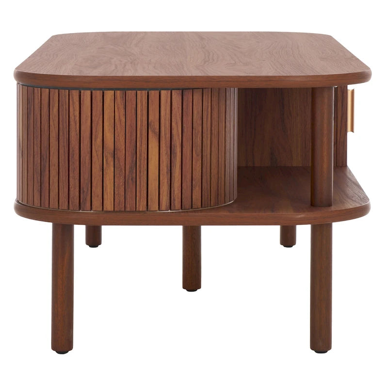 Table basse tambour à 2 portes Noyer/Or
