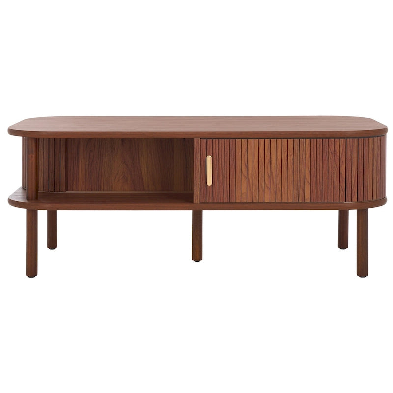 Table basse tambour à 2 portes Noyer/Or
