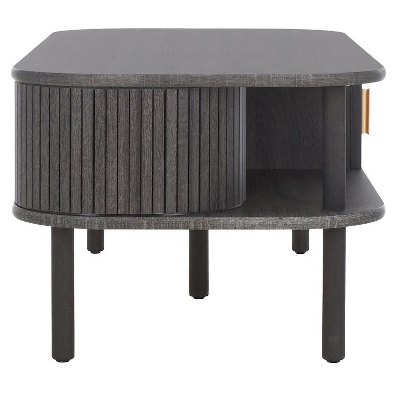 Table basse tambour à 2 portes Noyer/Or