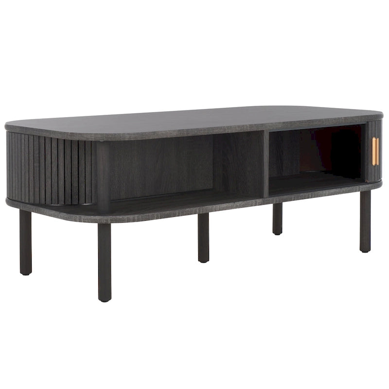 Table basse tambour à 2 portes Noyer/Or