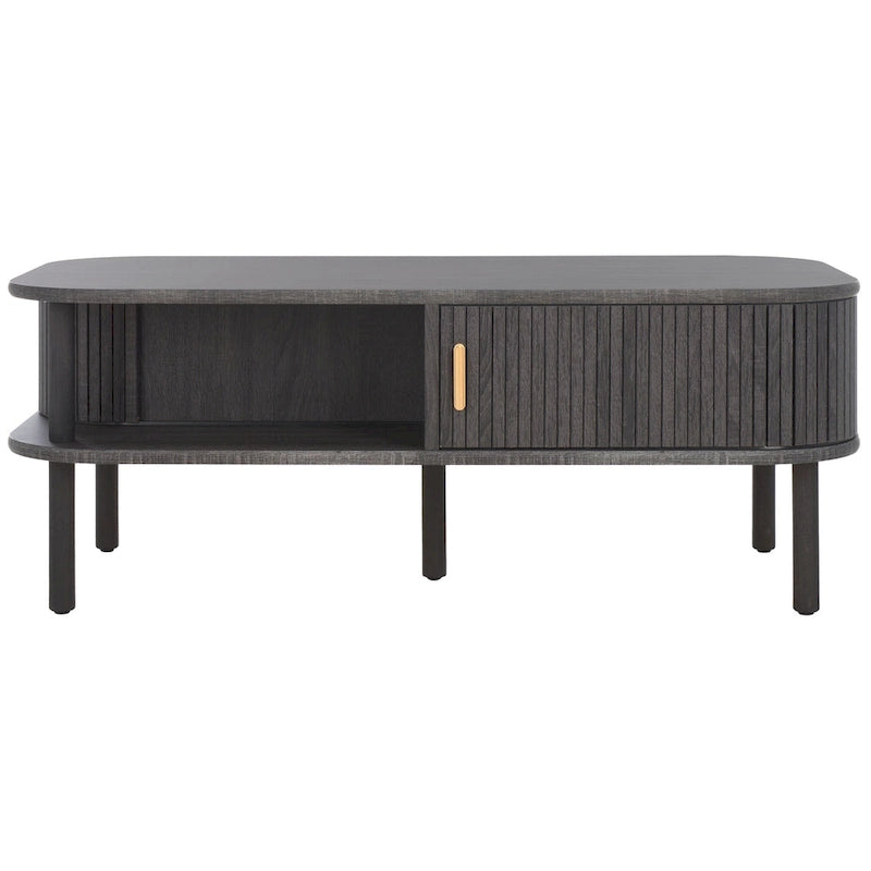 Table basse tambour à 2 portes Noyer/Or